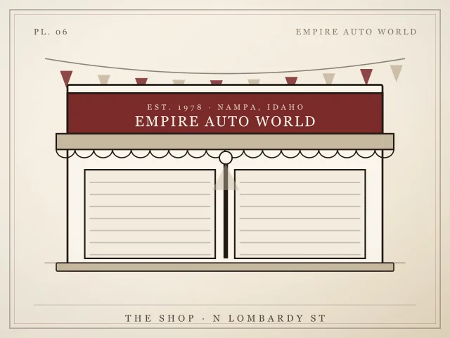 Illustration of a garage building with the sign of GLOBAL DRIVE MOTORS LLC